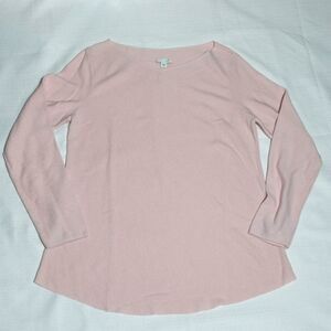 J Jill Womens Pink Textured Knit Top Long Sleeve Crewneck Size M Soft Casual